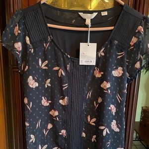 Lauren Conrad Women’s Large Clip Dot SS Blue Gray Floral Tee NWT